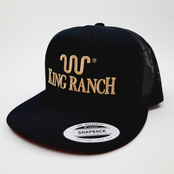 King Ranch Flat Bill Trucker Mesh Snapback Hat Cap Black Embroidered - Picture 2 of 4